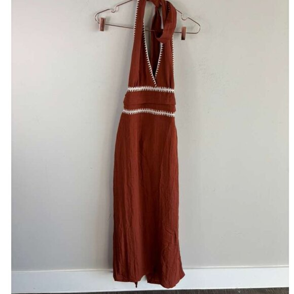 Zara Women Terracotta Embroidered Midi Dress Brown Size XS - Picture 11 of 11